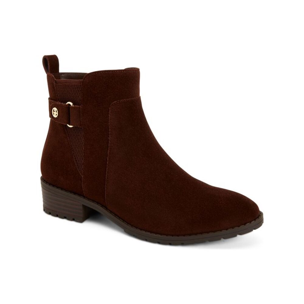Giani Bernini Womens Brown Stretch Buckle Accent Zip-Up Leather Booties 6 M